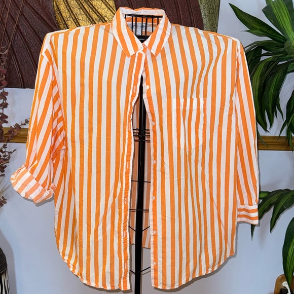 Old Navy Tops - Old Navy Women's Orange and White Striped Button Down Shirt